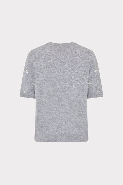 Rosalyn Rhinestone Short Sleeve Sweater Grey Image 4 of 4