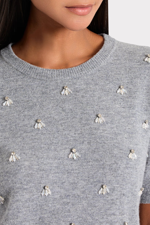 Rosalyn Rhinestone Short Sleeve Sweater Grey Image 3 of 4