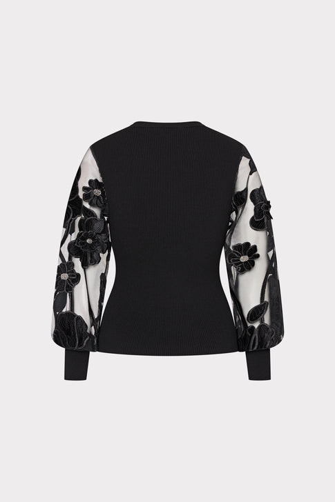 Rosita Velvet Lace Sleeve Crewneck Top Black Image 4 of 4