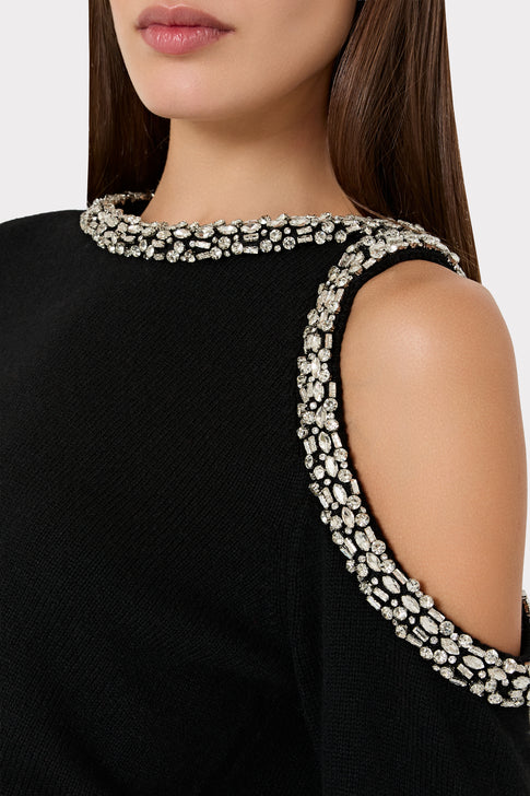 Roma Crystal Embellished Crew Neck Top Black Image 4 of 5