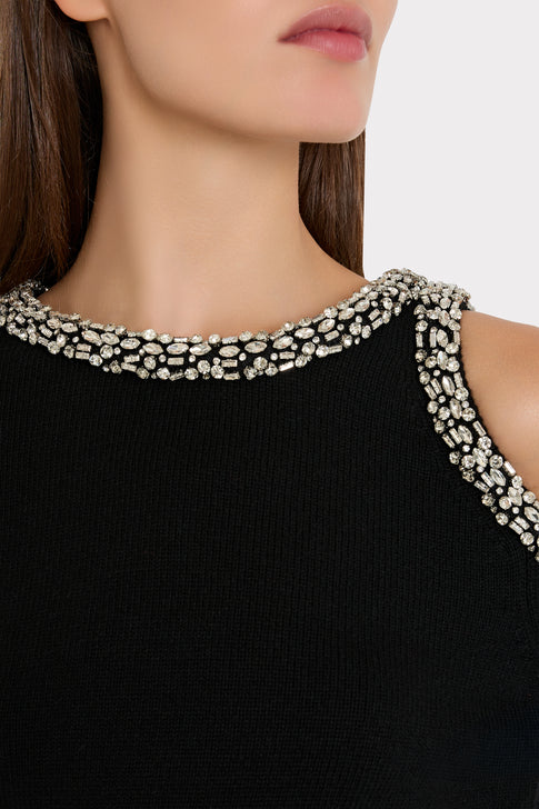 Roma Crystal Embellished Crew Neck Top Black Image 3 of 5