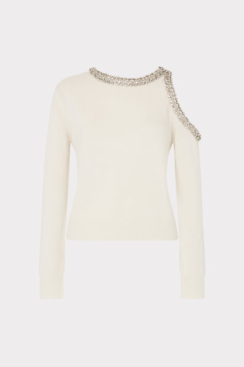 Roma Crystal Embellished Crew Neck Top Ecru Image 1 of 4