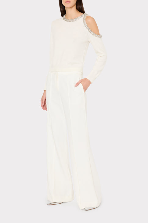Roma Crystal Embellished Crew Neck Top Ecru Image 2 of 4