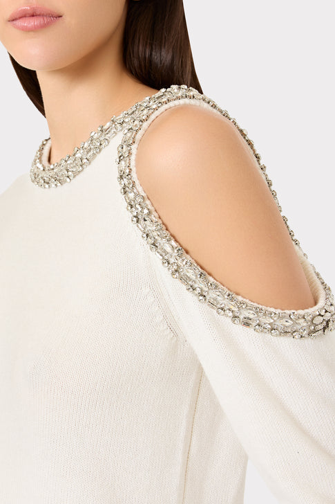 Roma Crystal Embellished Crew Neck Top Ecru Image 3 of 4