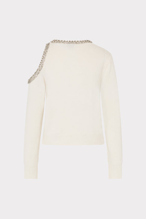 Roma Crystal Embellished Crew Neck Top Ecru Image 4 of 4