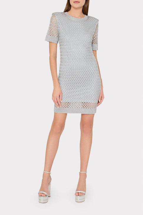 Sinclair Metallic Mesh Mini Dress Silver Image 2 of 4