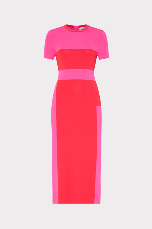 Pink Multi Shohona Colorblock Knit Dress - Front View | MILLY