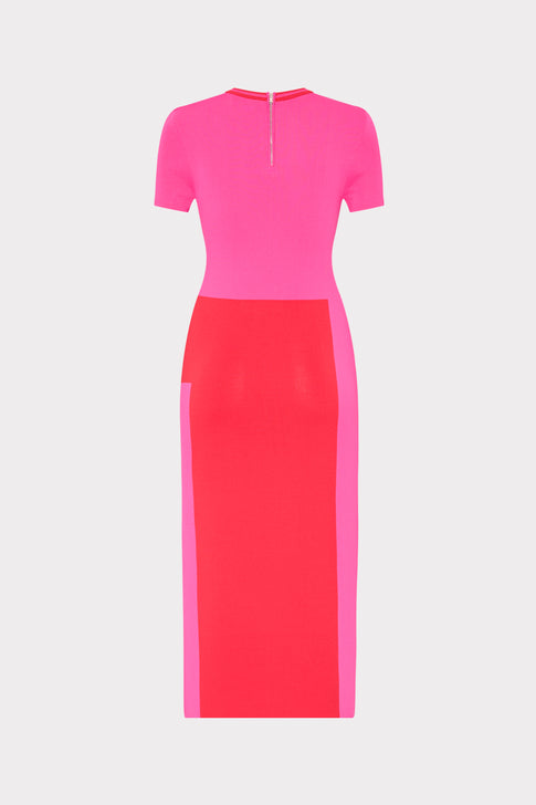Pink Multi Colorblock Knit Dress - Back View with Zipper | MILLY
