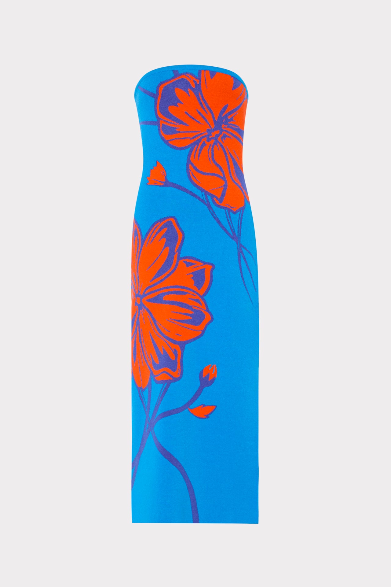 Seraphina Strapless Floral Midi Dress in Blue Multi