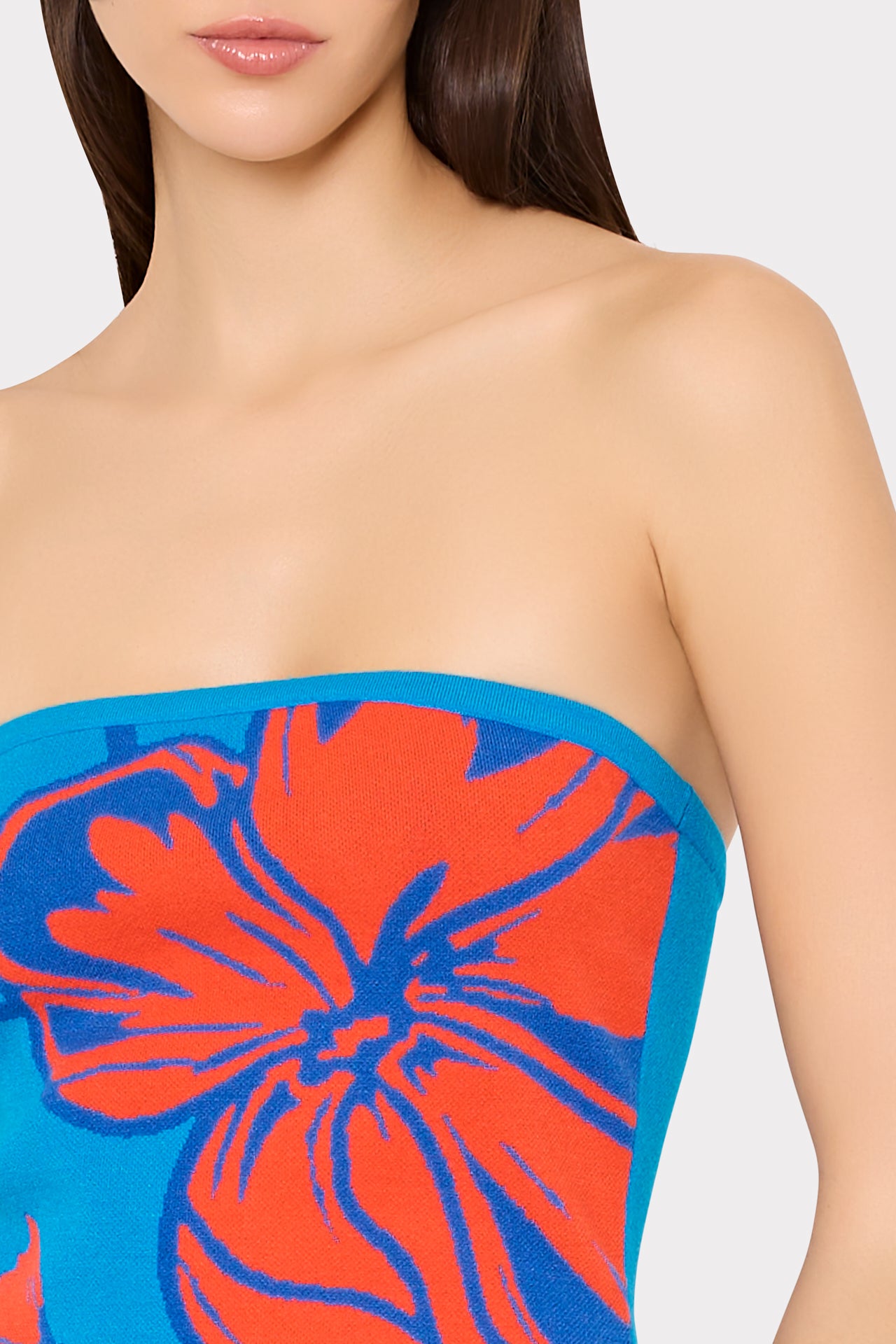 Seraphina Strapless Floral Midi Dress in Blue Multi | MILLY Seraphina Strapless Floral Midi Dress in Blue Multi | MILLY
