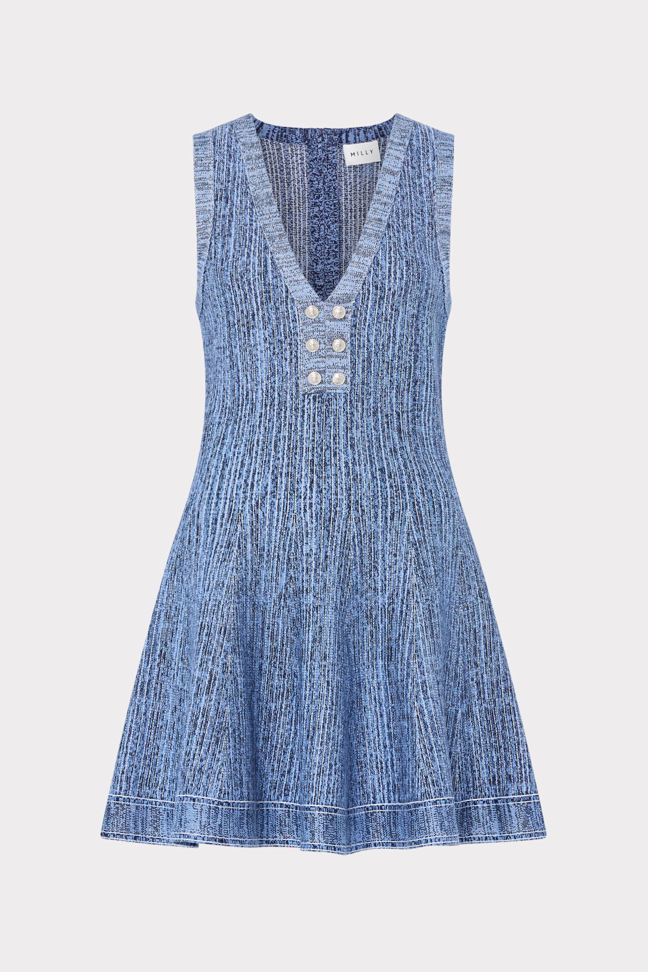 Shelby Pinstripe Knit Flare Dress in Blue Multi | MILLY Shelby Pinstripe Knit Flare Dress in Blue Multi | MILLY