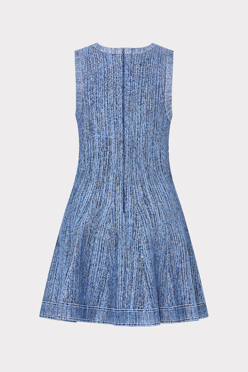 Shelby Pinstripe Knit Flare Dress in Blue Multi | MILLY