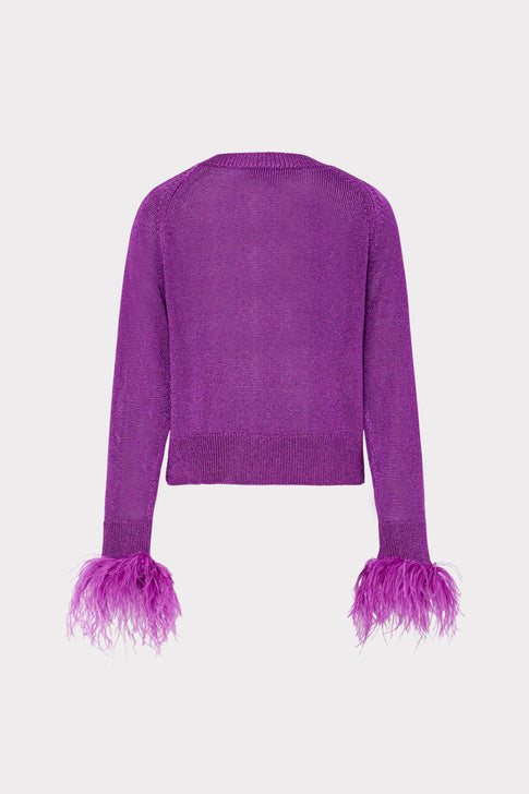 Metallic Feather Cuff V-Neck Sweater Purple Image 4 of 4
