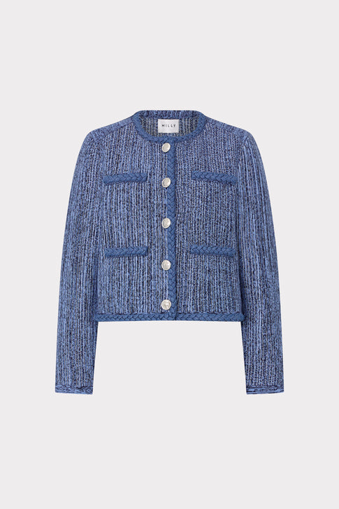 Shayne Pinstripe Knit Cardigan Jacket in Blue Multi | MILLY