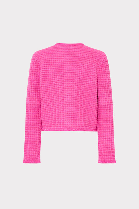 Pink Textured Waffle Knit Sade Cardigan Jacket - Back View | MILLY