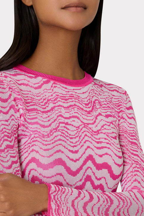Wave Jacquard Crewneck Pullover Pink/Ecru Image 3 of 4