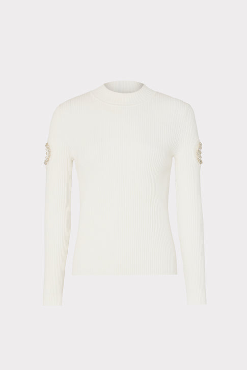 Shoulder Cut Out Knit Mock Neck Ecru Image 1 of 4
