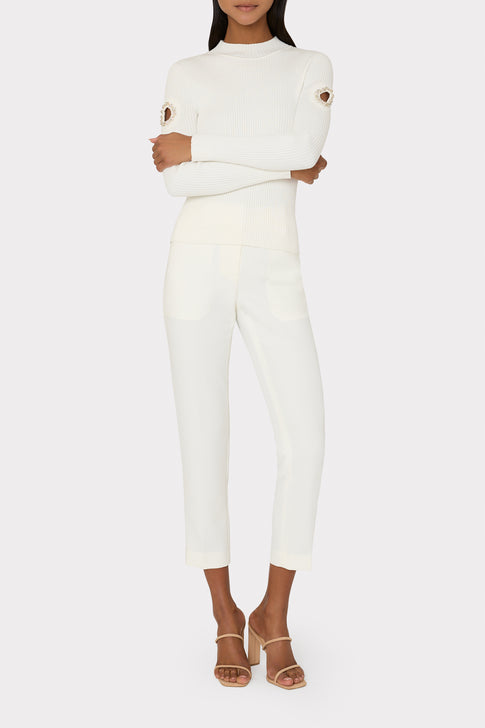 Shoulder Cut Out Knit Mock Neck Ecru Image 2 of 4
