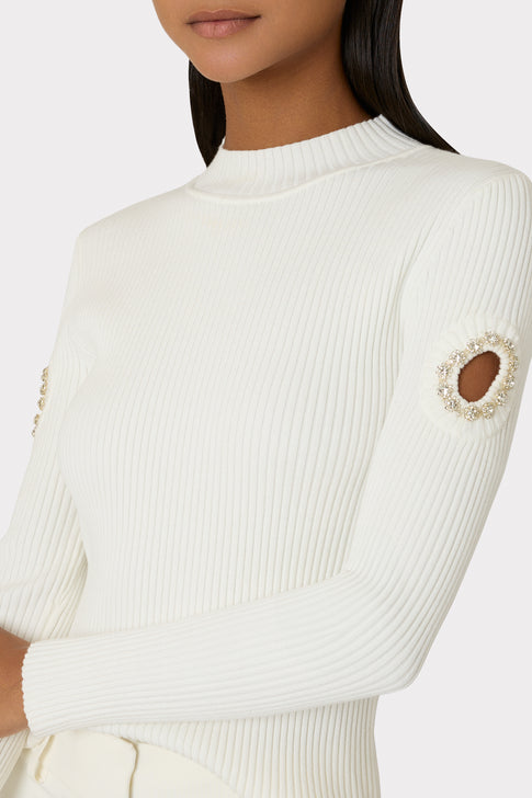 Shoulder Cut Out Knit Mock Neck Ecru Image 3 of 4