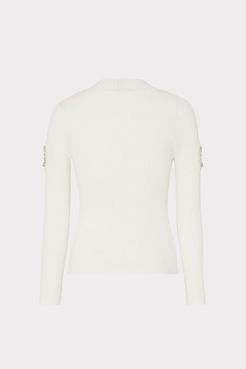 Shoulder Cut Out Knit Mock Neck Ecru Image 4 of 4