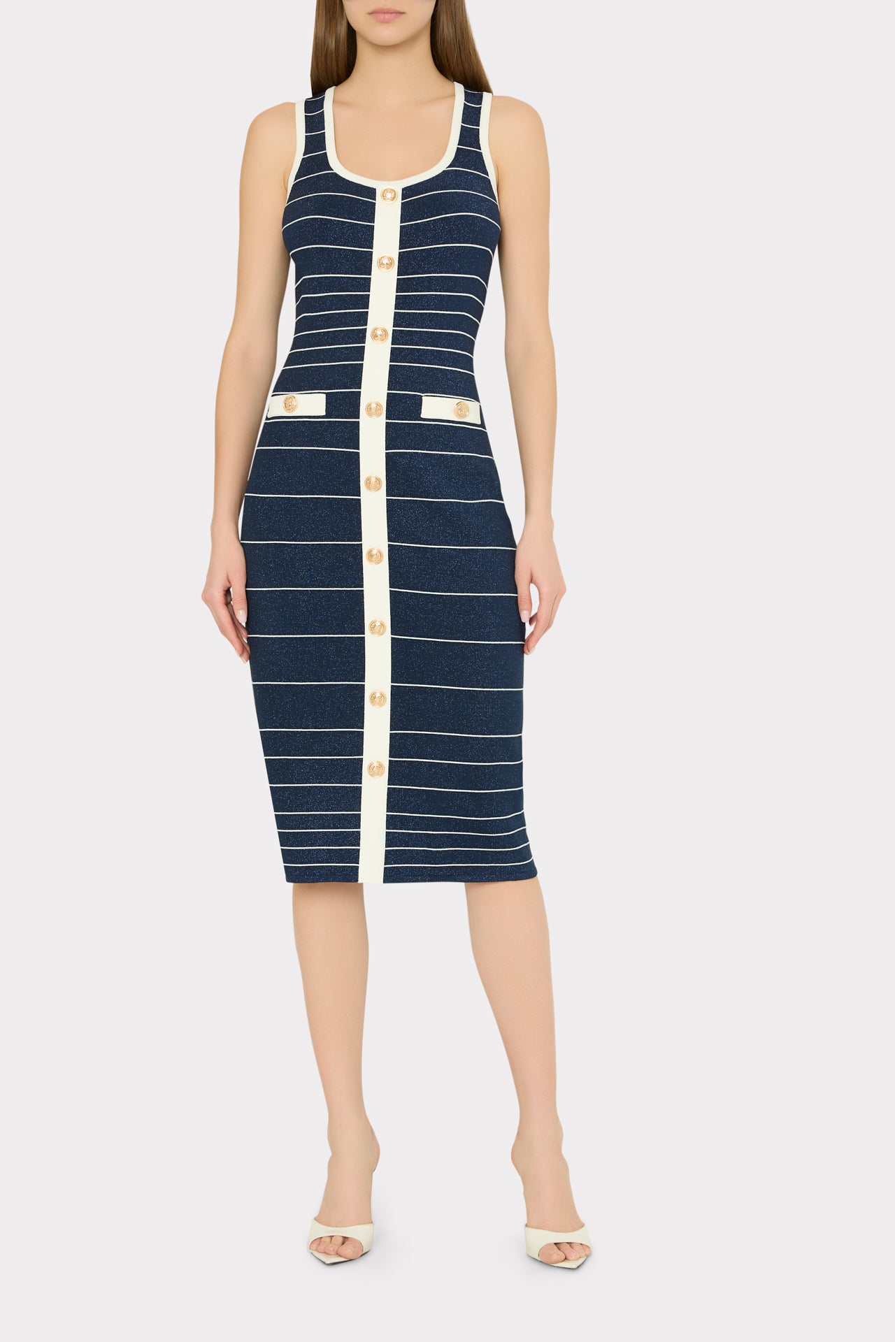 Milly Women's Mari Stripe Midi-Dress - Navy White - Size Large