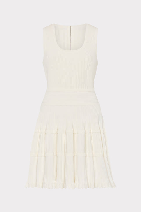 Ecru Knit Suri Scallop Mini Dress - Front View | MILLY