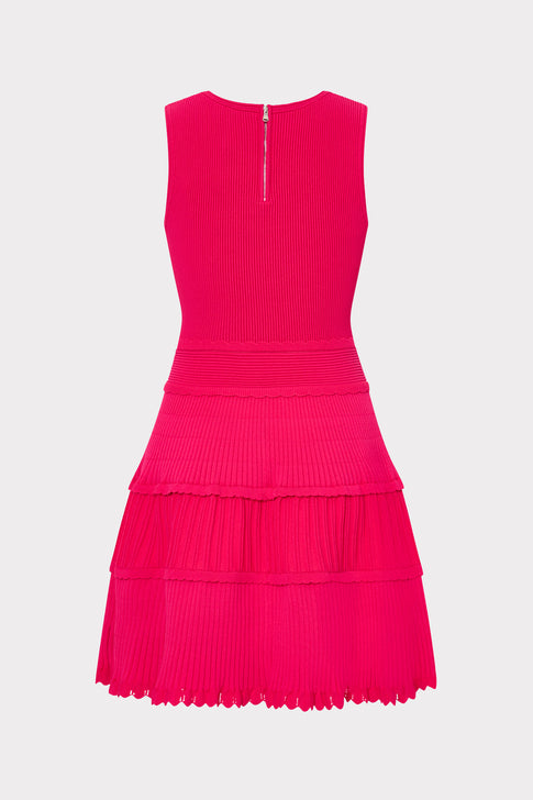 Pink Suri Scallop Mini Dress with unique tiered scalloped layers - Back View | MILLY