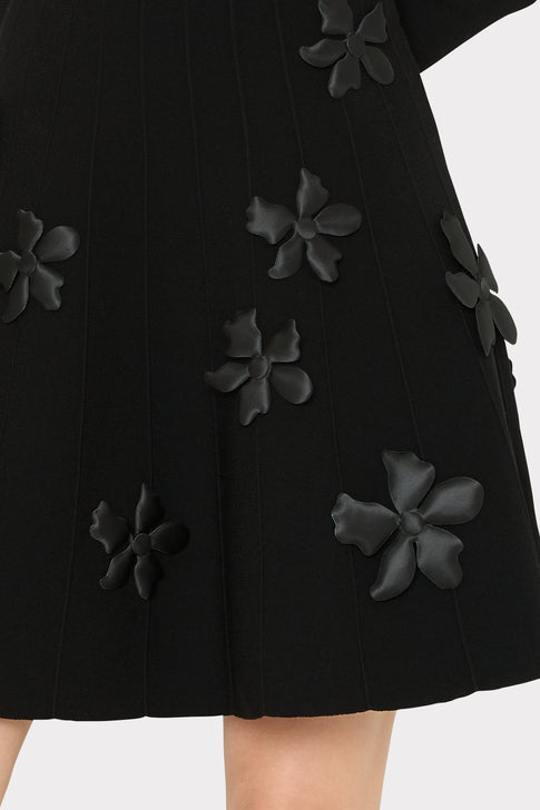 Black Susan Mini Dress - Close-up 3D Flower Appliqué Detail | MILLY