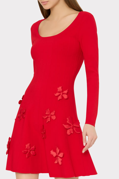 Red Susan Scoop Neck Mini Dress with 3D Floral Embellishments - Side Detail | MILLY