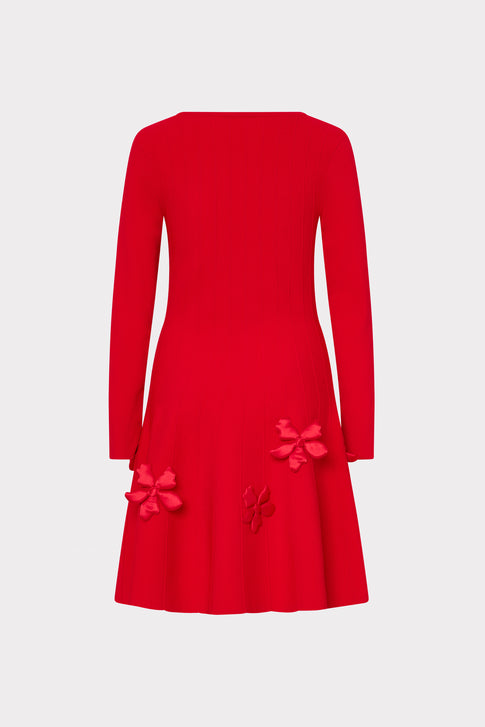 Red Susan Scoop Neck Mini Dress with 3D Floral Embellishments - Back View | MILLY