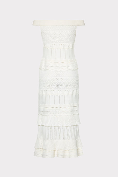 Ecru Maven Ruffle Midi Dress - Back View Flat Lay | MILLY