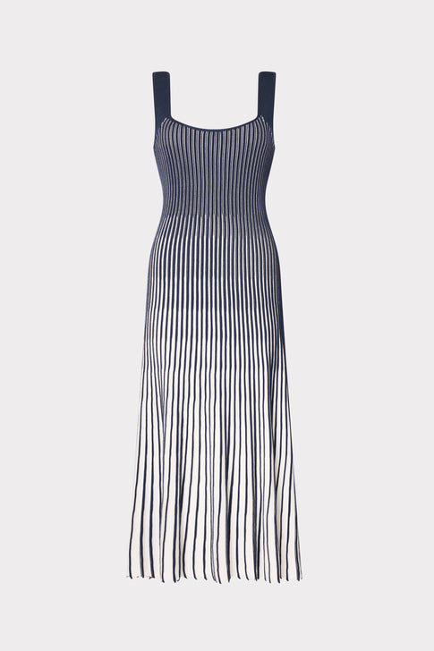 Navy and White Textured Striped Maxi Dress - Flat Lay | MILLY