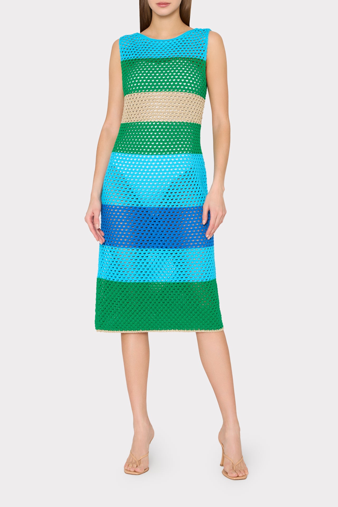 Milly Women's Open-Stitch Striped Cover-Up Midi-Dress - Blue Green Multi - Size Medium