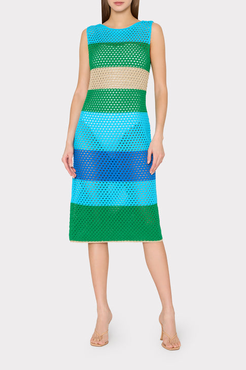 Elegant Open Stitch Midi Cover Up with Colorful Striped Pattern - On Model | MILLY