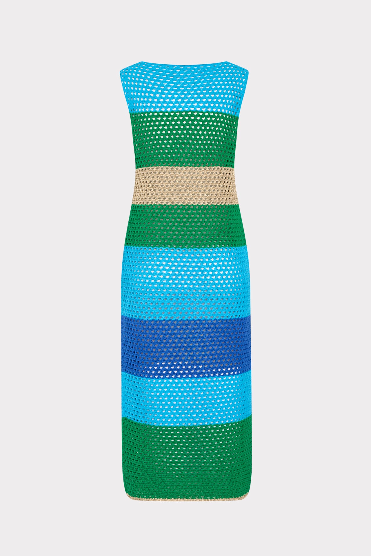 Open Stitch Boat Neck Mini Dress in Blue Green Multi | MILLY