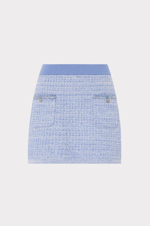 Blue Textured Waffle Knit Mini Skirt - Flat Lay with Front Pockets | MILLY