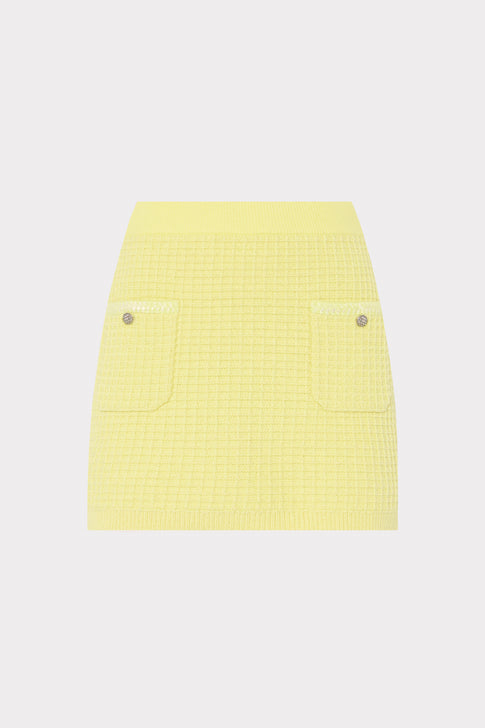 Light Yellow Textured Waffle Knit Mini Skirt - Front View | MILLY