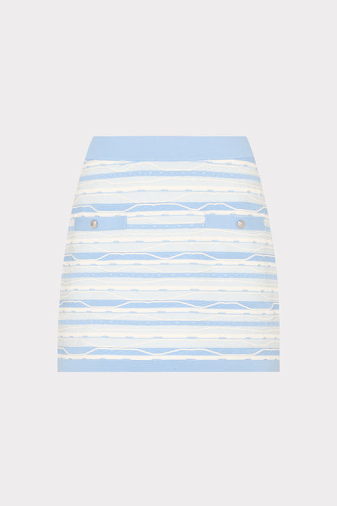 Blue Multi Stripe Knit Mini Skirt with Button Details - Flat Lay | MILLY