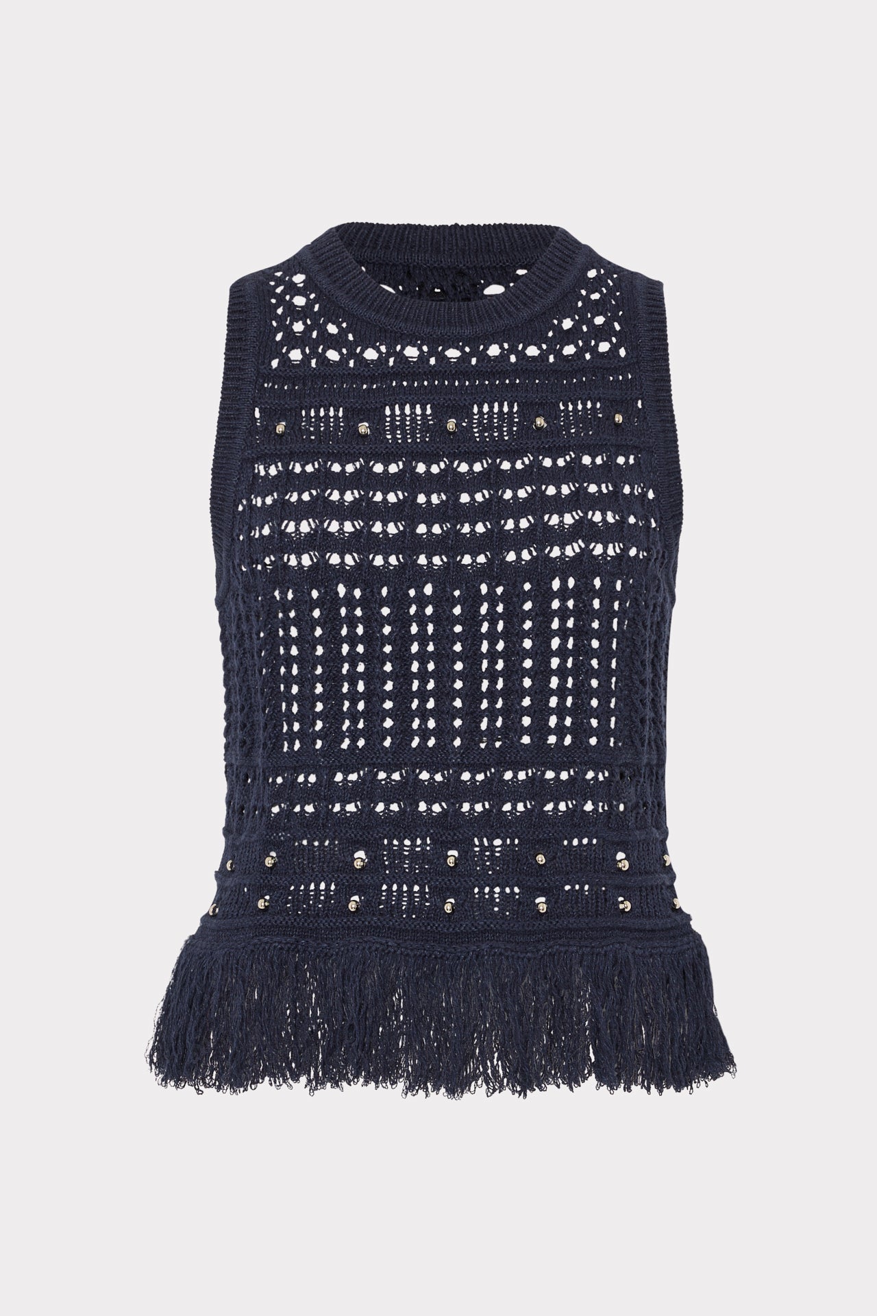 Beaded Fringe Shell Top in Navy | MILLY