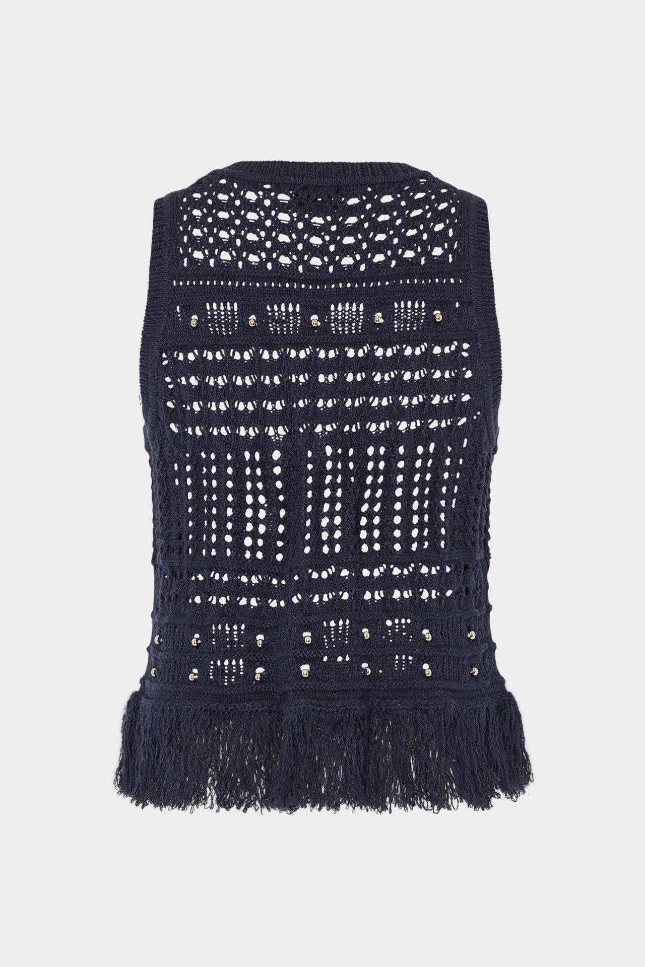 Beaded Fringe Shell Top in Navy | MILLY