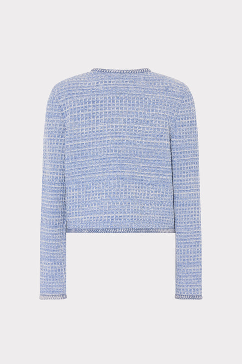 Blue Multi Textured Cardigan - Back View Flat Lay | MILLY