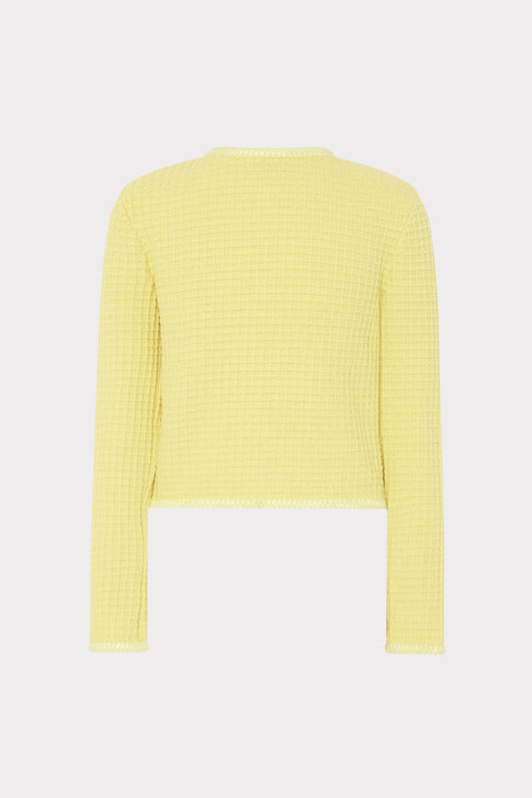 Light Yellow Waffle Knit Cardigan - Back View Flat Lay | MILLY