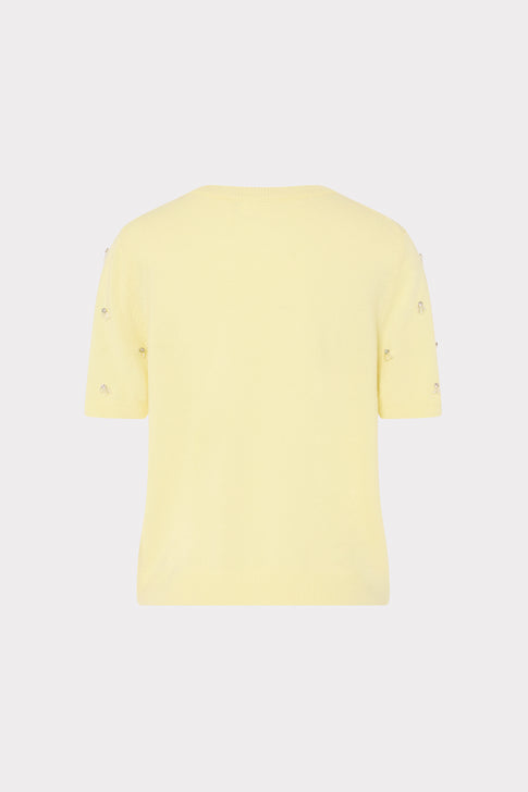 Light Yellow Rosalyn Rhinestone Embellished Sweater - Back View | MILLY