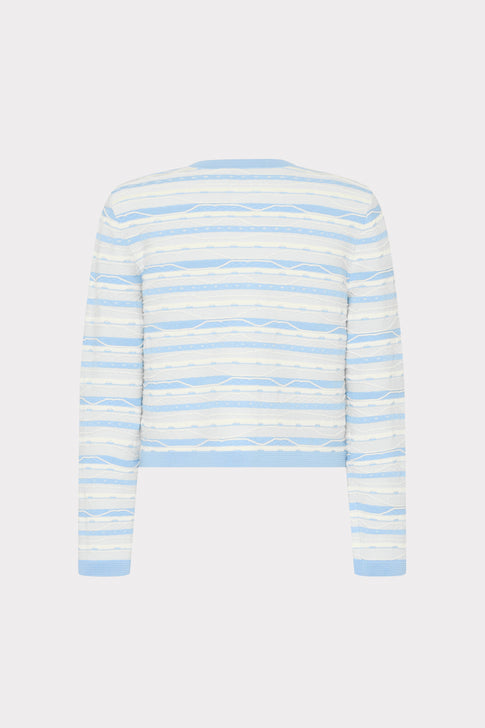 Blue Multi Striped Waffle Knit Cardigan - Back View | MILLY