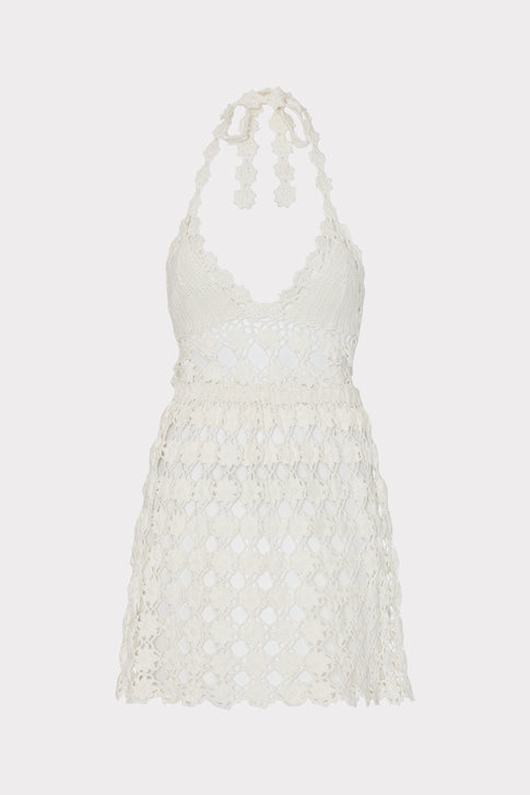 Floral Crochet Mini Cover-Up Dress Ecru Image 1 of 4
