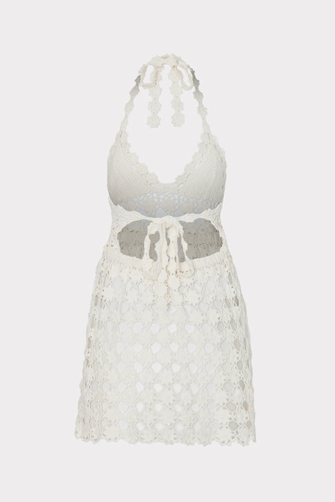 Floral Crochet Mini Cover-Up Dress Ecru Image 4 of 4