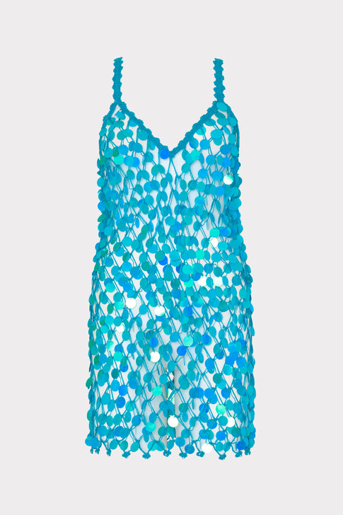 Sequin Crochet Mini Sleeveless Dress Blue Image 1 of 5