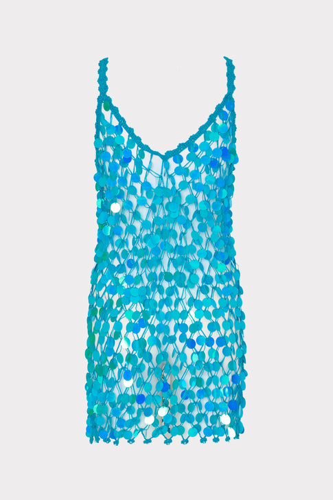 Sequin Crochet Mini Sleeveless Dress Blue Image 5 of 5