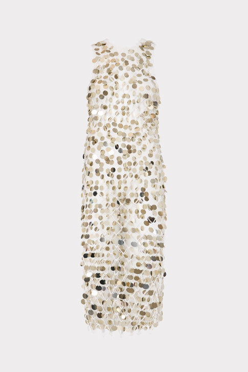 Sequin Crochet Midi Dress Ecru Image 1 of 4