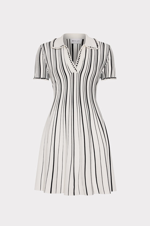 Black White Striped Kenna Knit Mini Dress - Front View | MILLY